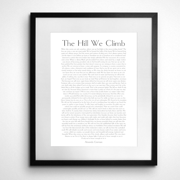 Amanda Gorman The Hill We Climb Full Text Poem Print | Minimalist Wall Decor 11x14 Printable Download