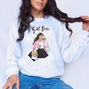 Boss babe illustration, Girl boss Crewneck Sweatshirt