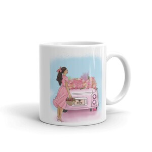 Fashionista girl with pink car mug- pink coffee lover mug