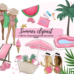 Summer Beach Clipart Set: Planner Girl Boss Illustrations (PNG)