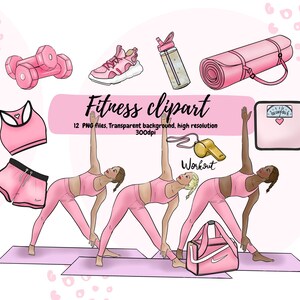 Fitness bundle clipart elements, workout PNG format, sublimation design, clip art for planner