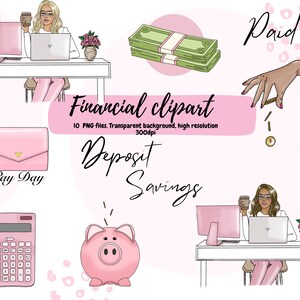 Financial clipart illustration set, Finance graphics Goodnotes PNG stickers, instant download,