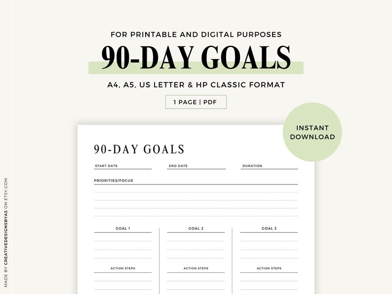 90 Day Goal Planner Goal Setting 90 Day Challenge A5 Goal Planner ...