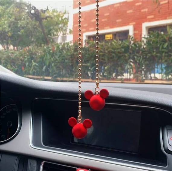 Handmade Car Interior Decoration Pendant Cute Mickey Mouse Rearview Mirror  Red Car Decoration for Car Goods Car Interior Accessories Women 