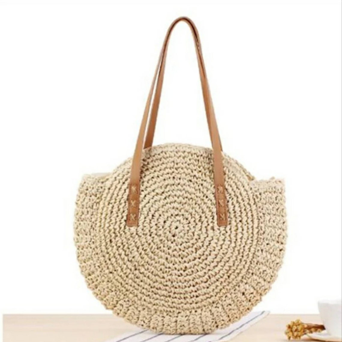 round straw beach bag