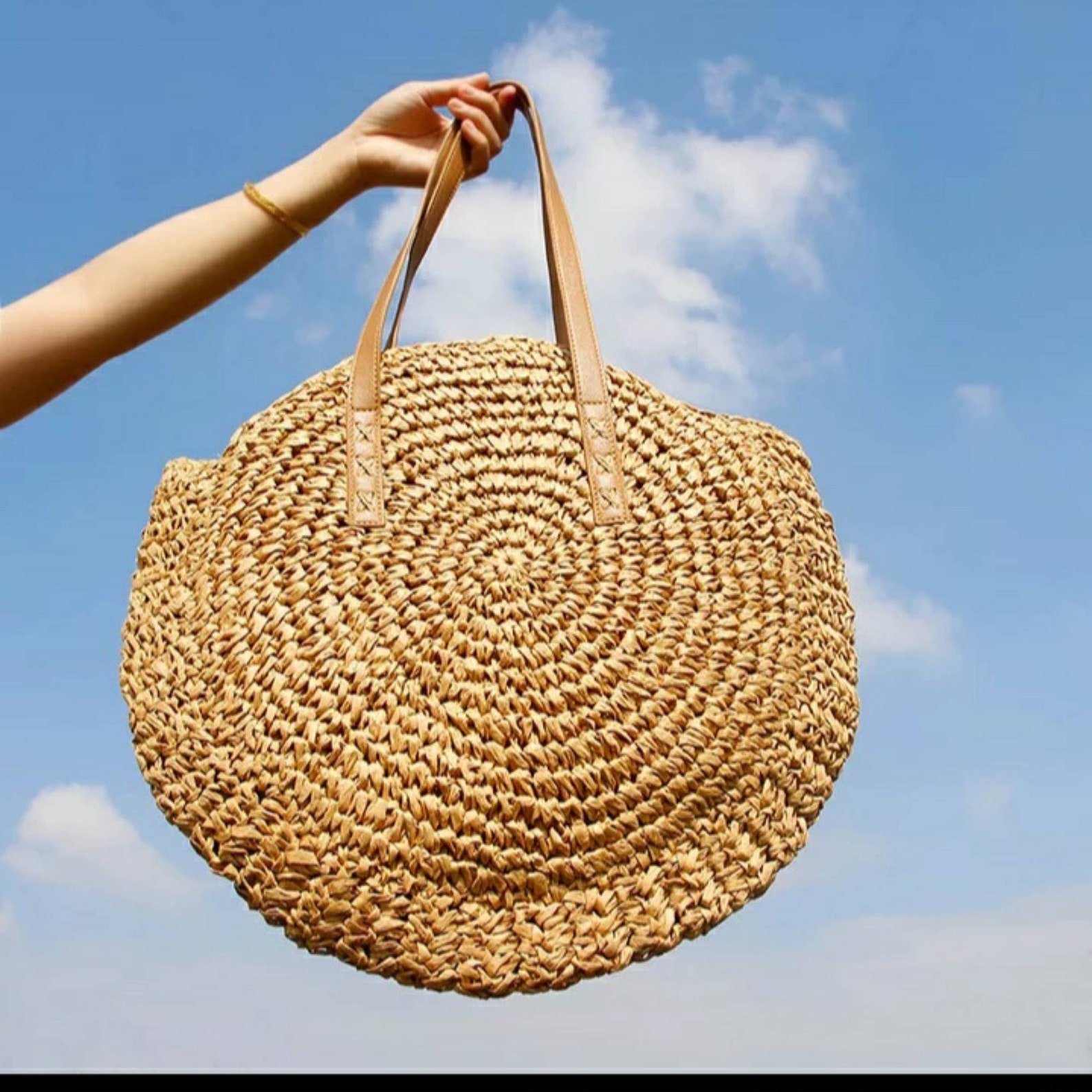 round straw beach bag