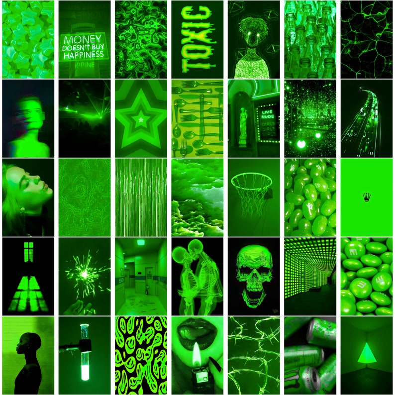 150 PCS Neon Green Aesthetic Photo Wall Collage Set Both Landscape and Portrait 4x6 Images DIGITAL DOWNLOAD image 2