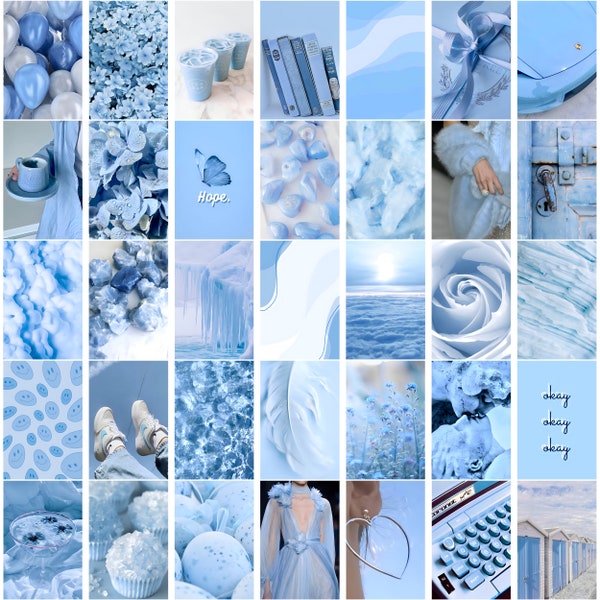 150 PCS | Pastel/Light Blue Aesthetic Photo Wall Collage Set | Both Landscape and Portrait 4x6 Images | DIGITAL DOWNLOAD