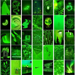 150 PCS Neon Green Aesthetic Photo Wall Collage Set Both Landscape and Portrait 4x6 Images DIGITAL DOWNLOAD image 1