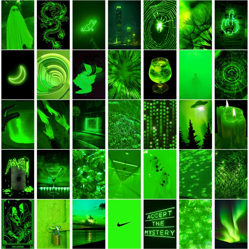 150 PCS Neon Green Aesthetic Photo Wall Collage Set Both Landscape and Portrait 4x6 Images DIGITAL DOWNLOAD image 1