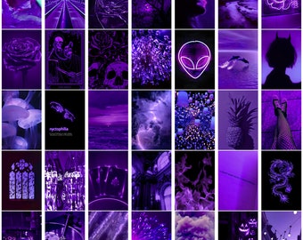 150 PCS | Dark/Neon Purple Aesthetic Photo Wall Collage Set | Both Landscape and Portrait 4x6 Images | DIGITAL DOWNLOAD