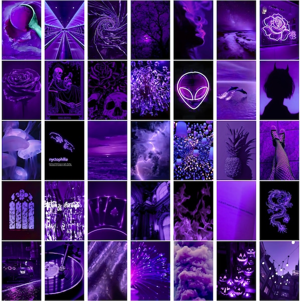 150 PCS | Dark/Neon Purple Aesthetic Photo Wall Collage Set | Both Landscape and Portrait 4x6 Images | DIGITAL DOWNLOAD