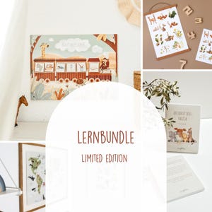 Lern- und Achtsamkeitsbundle mit Holz Routineplaner, Affirmationskarten und -poster, Zahlen- und Weltkartenposter für Kinder & Kinderzimmer