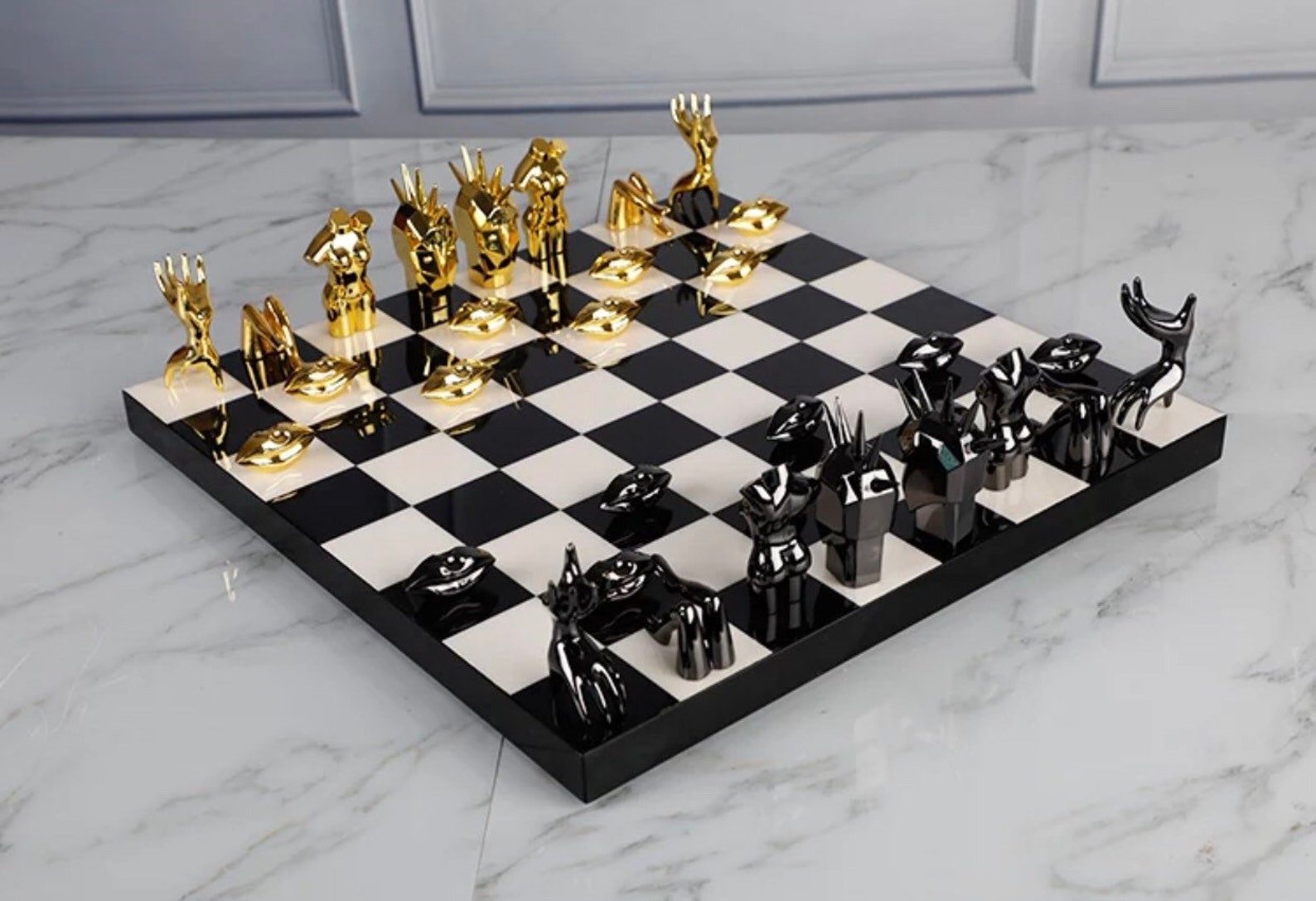 Handcrafted luxury gold chess set leather titanium decorative Etsy