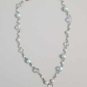 Blue and white bead pearl necklace with star charm