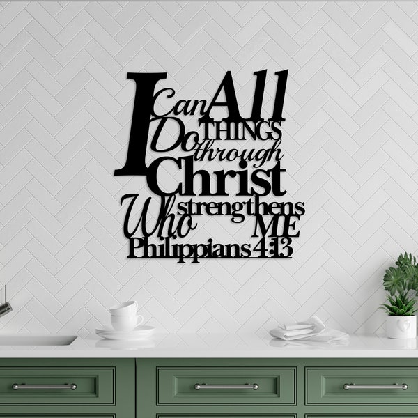 Philippians 4:13 Metal Bible Verse, Christian Home Decor | Bible Verse Wall Door Hanger | Metal Wall Art