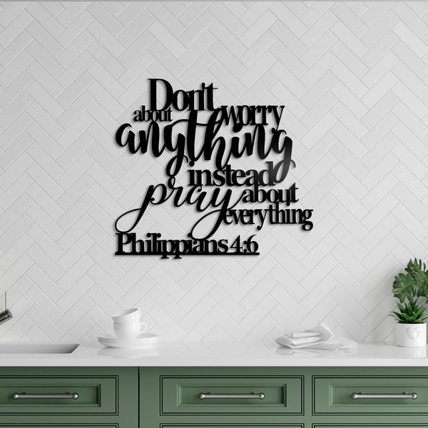 Philippians 4:6 Metal Bible Verse, Christian Home Decor | Bible Verse Wall Door Hanger | Metal Wall Art