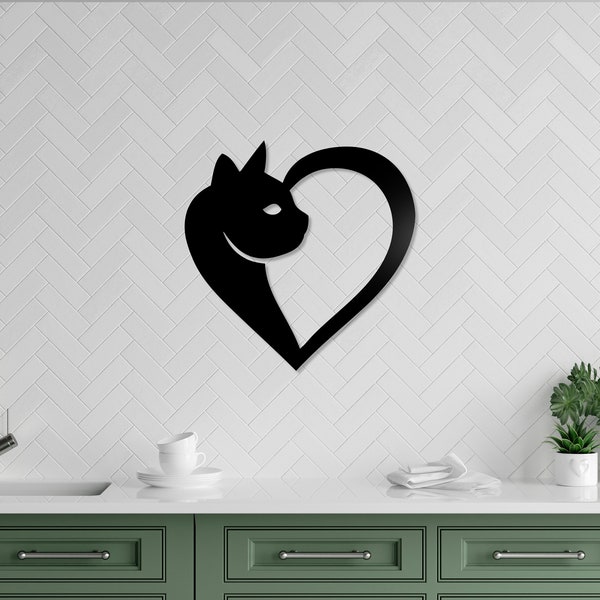 Cat Love Heart Sign, Cat Heart, Custom Metal Sign, Cat Mom Decor