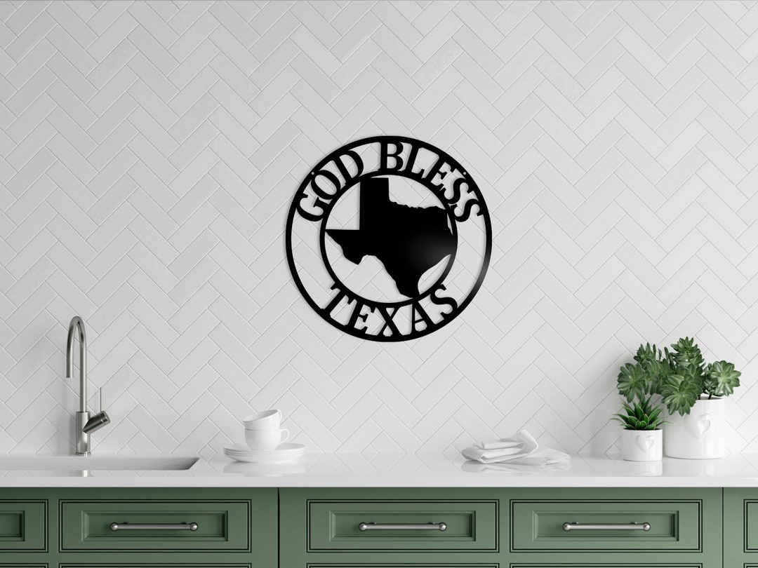 God Bless Texas Sign, Rustic Metal Custom Texas Sign Metal Door Hanger