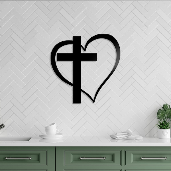 Metal Heart Cross, Christian Home Decor | Heart with Cross Wall Decor | Metal Wall Art