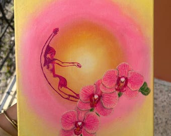 Original 8”x10” canvas acrylic painting orchids