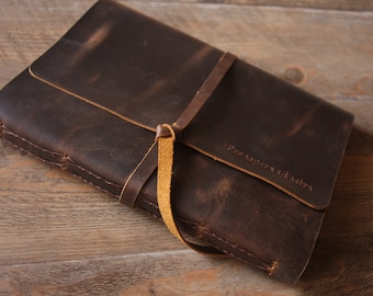 Rustic Custom Large Leather Journal, A5 Bound Notebook Journal Scrapbook Cover, Blank or Lined Paper A4 Leather Small Sketchbook Men Women