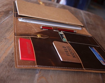 Personalized Buffalo Leather MacBook Portfolio: Vintage Laptop Sleeve