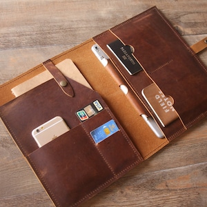 Personalized Leather Surface Pro/Laptop Portfolio: Vintage Buffalo Leather Sleeve