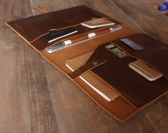 Personalized Leather MacBook Sleeve: Vintage Buffalo Leather Laptop Portfolio