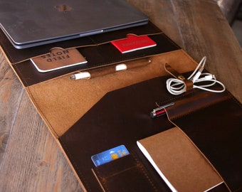 Custom Leather Laptop Portfolio: Vintage Buffalo Leather Organizer