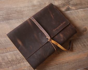 Personalized Leather Photo Album: Handmade Wedding Guest Book, Baby Shower Memory Album