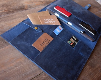 Personalized Leather iPad Case: Vintage Buffalo Leather Sleeve with Pencil Holder