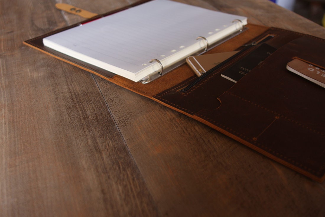 Custom Leather Portfolio Binder 3 Ring With Zipper for Men Etsy