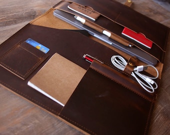 Personalized Leather Surface Pro Laptop Sleeve: Vintage Buffalo Leather Portfolio