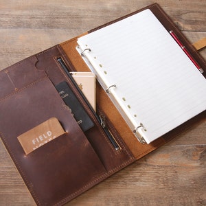 Carpeta organizadora de cuero personalizada con cremallera de 3 anillas para hombres y mujeres, cuaderno recargable, portadocumentos