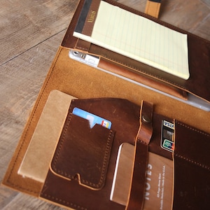 Personalized Leather iPad Sleeve with Pencil Holder: Vintage Brown Buffalo Leather