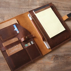 Portafolio de cuero, bolsa de viaje, bloc de notas, bloc de notas A4 para hombres y mujeres, funda recargable para cuaderno, portadocumentos, carpeta, organizador de padfolios.