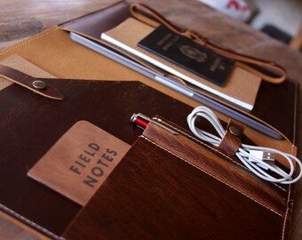 Personalized Leather Surface Pro/Laptop Sleeve: Vintage Buffalo Leather Portfolio