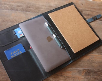 Personalized Leather iPad Case with Pencil Holder: Vintage Buffalo Leather Sleeve