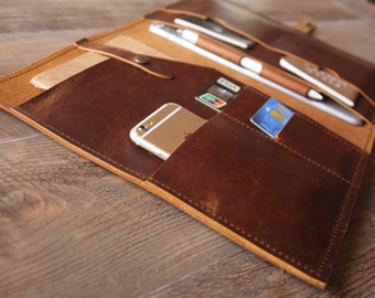 Personalized Leather iPad Pro 11 Sleeve, Brown iPad Air 4 Cover, Custom iPad Mini 5 Case with Pencil Holder