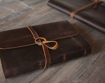 Personalized Leather Photo Album: Handmade Wedding Guest Book, Baby Shower Memory Album