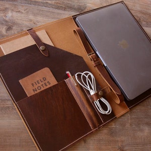 Leather MacBook Pro 13 Case Portfolio, Personalized MacBook Pro Sleeve Cover, Custom Size Laptop Cover 14 inch, Women Laptop Bag 15 16 inch