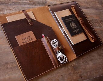 Personalized Leather Surface Laptop Sleeve: Vintage Buffalo Leather Portfolio