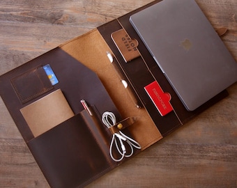 Personalized Leather Laptop Sleeve: Vintage Surface Pro Portfolio