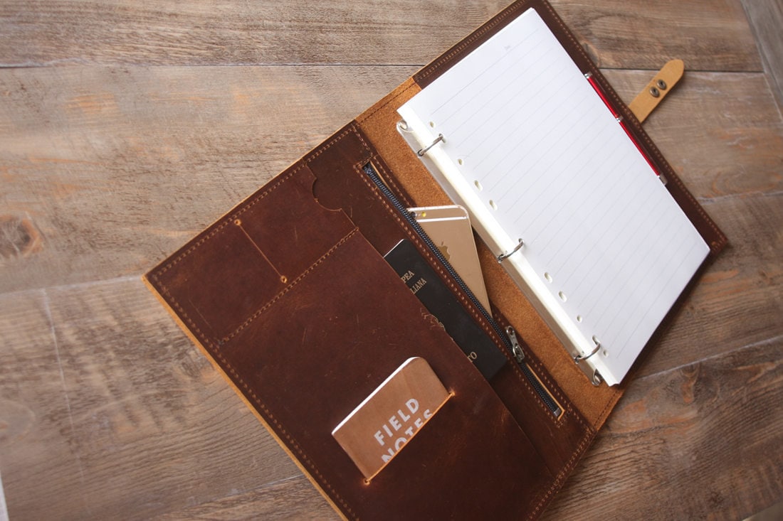 Custom Leather Portfolio Binder 3 Ring With Zipper for Men Etsy