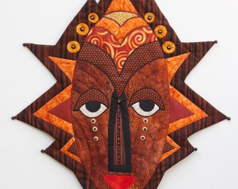 AFRICAN ROYAL - Tribal-Style Mask Wall Hanging -9"W x 22"H