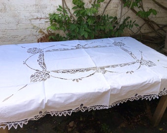 Vintage Battenburg Lace Handmade Embroidery Cotton Wedding Tea Party Tablecloth