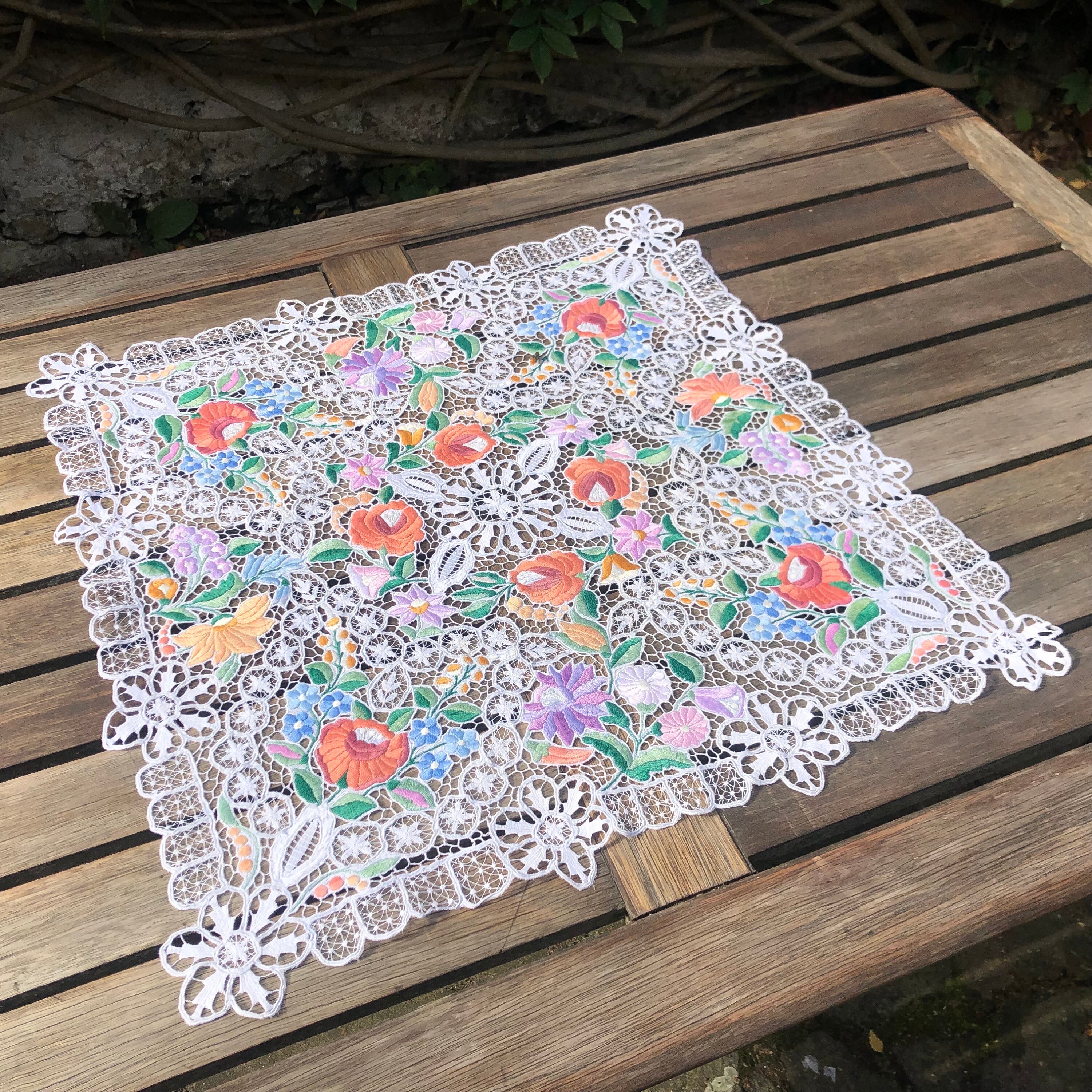 Vintage Hungarian Richelieu Lace Hand-embroidered Kalocsa Doilies