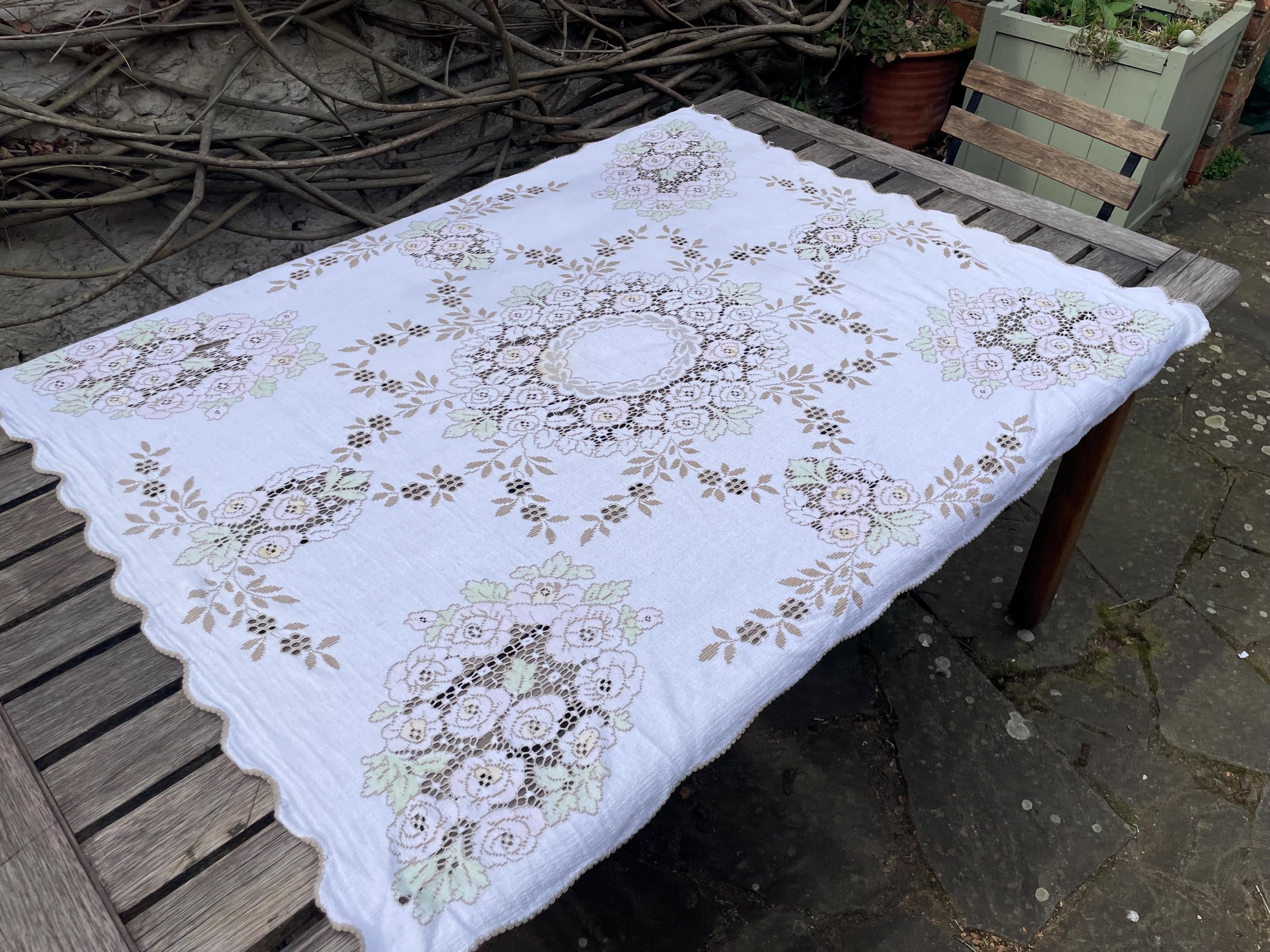 Vintage　ノッティンガムレース　イングランド　テーブルクロス Vintage ノッティンガムレース イングランド テーブルクロス