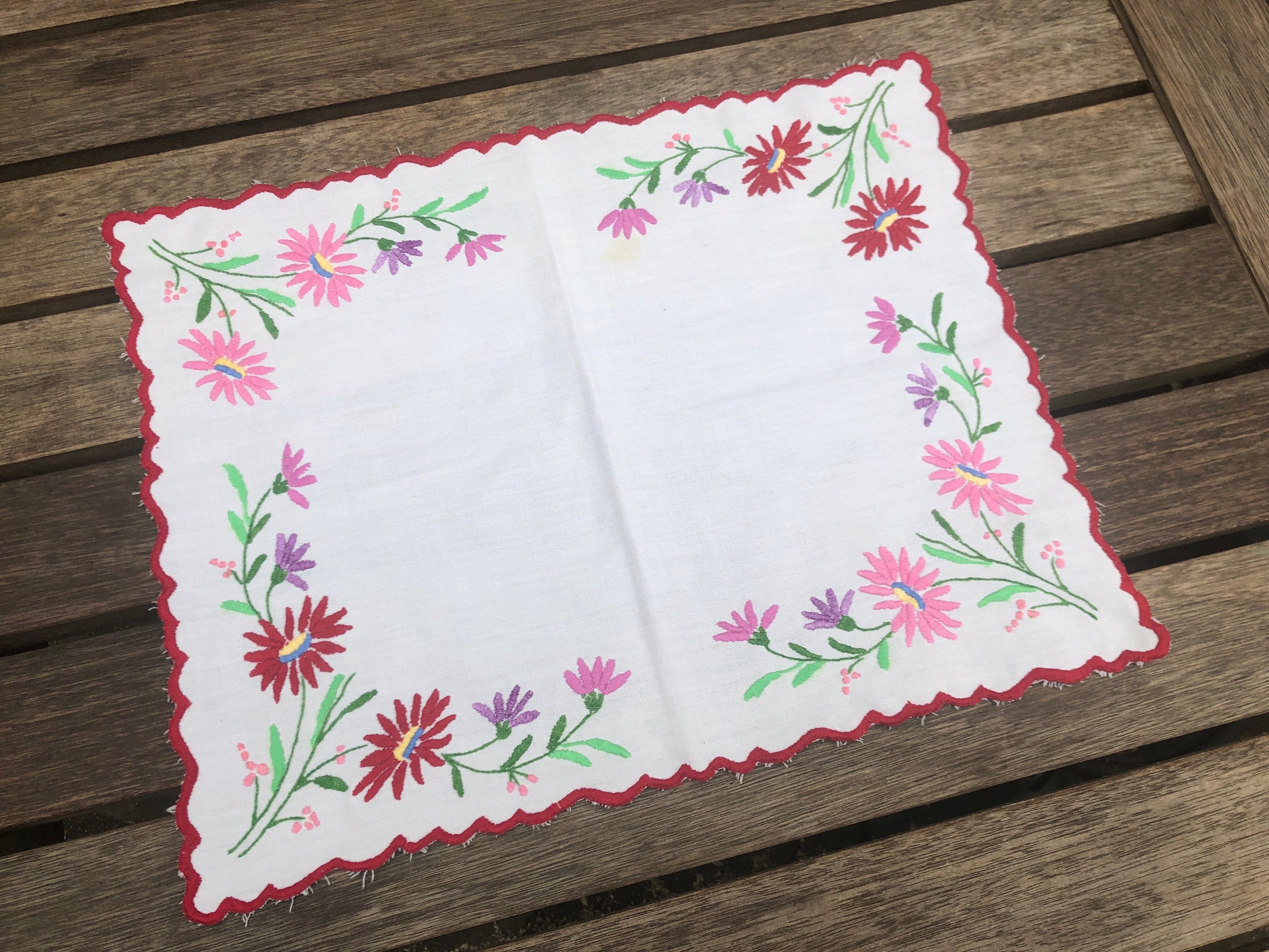 Vintage Hungarian Floral-design Hand Embroidery Tablecloth